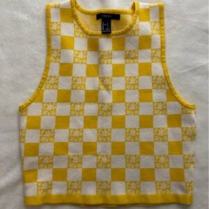 Forever 21 Yellow Checkered Knit Vest